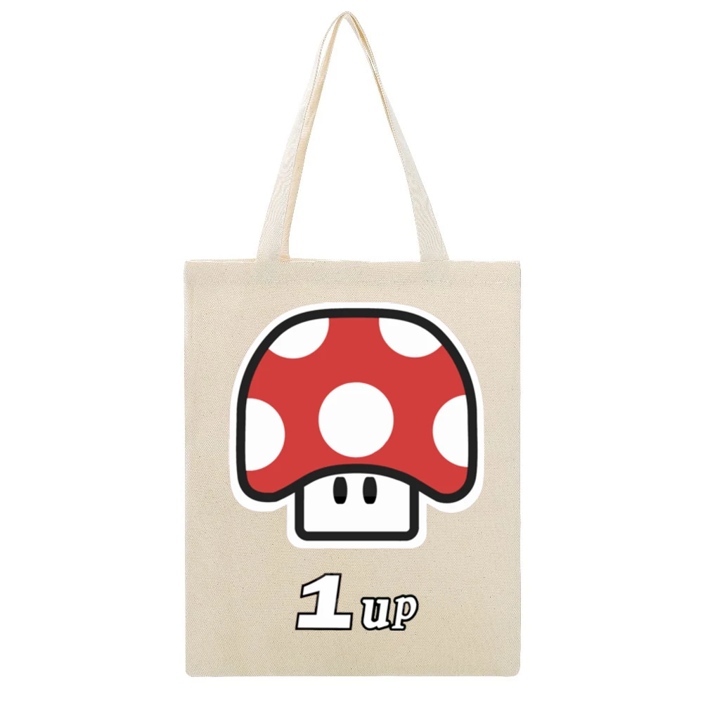 1 up Super Mario Retro Beige Canvas Tote Shopping Bag