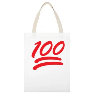 100 Emoji Perfect Score Fun Popular One Hundred Percent Graphic T Shir White Canvas Tote Shopping Bag
