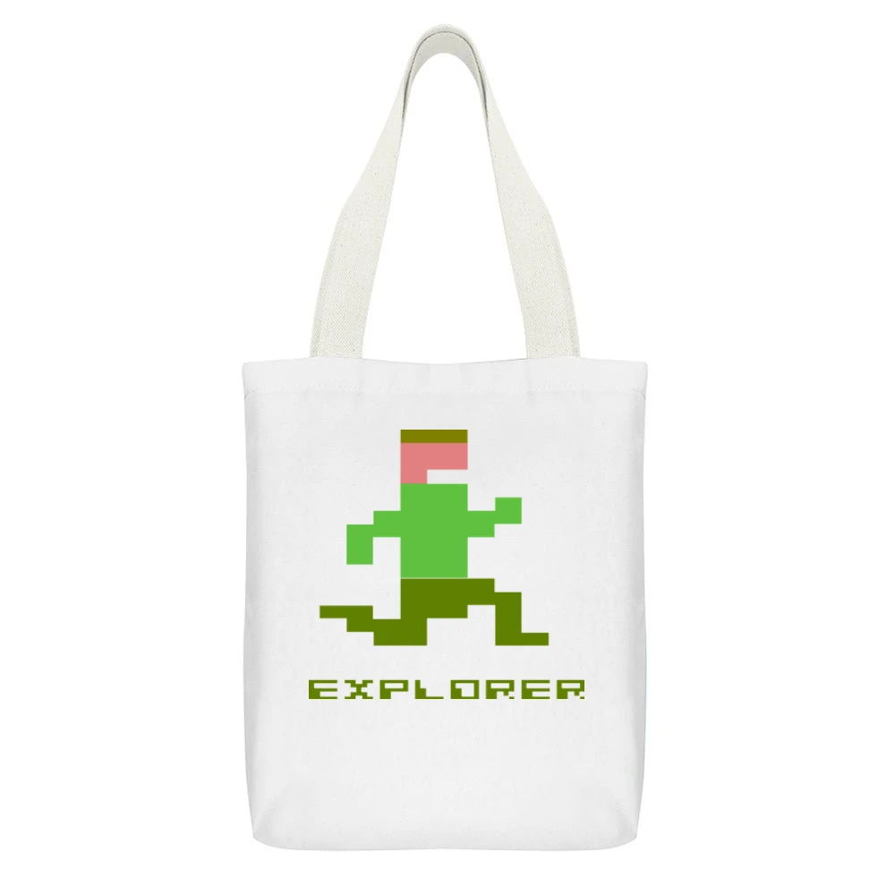 8 Bit Bombs Video Game Retro 80s White Canvas Tote Shopping Bag With Interior Pocket