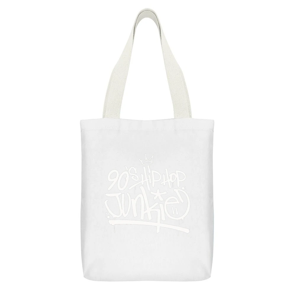 90's Hip Hop Junkie White Canvas Tote Shopping Bag With Interior Pocket