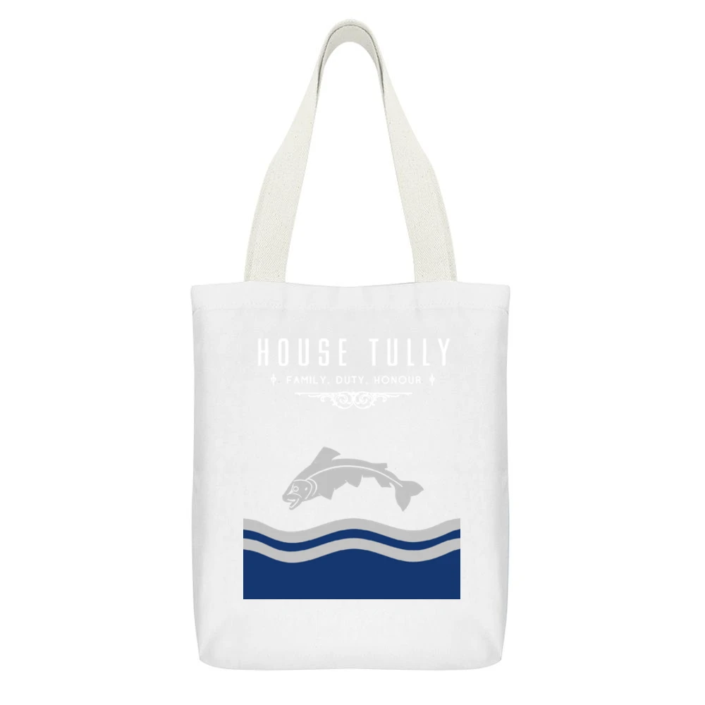 A Game Of Thrones House Tully White Canvas Tote Shopping Bag With Interior Pocket
