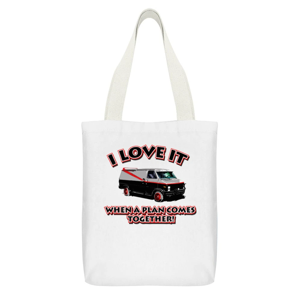 A Team Movie Plan Quote White Canvas Tote Shopping Bag With Interior Pocket
