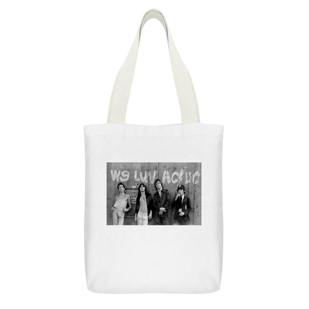 AC DC Group Tshirt (All Colors Available) White Canvas Tote Shopping Bag With Interior Pocket