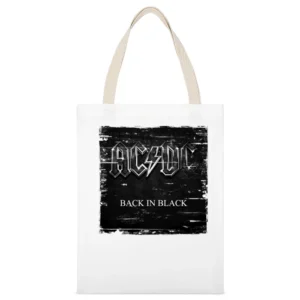 ACDC Back In Black Album Cover Distressed Image White Canvas Tote Shopping Bag