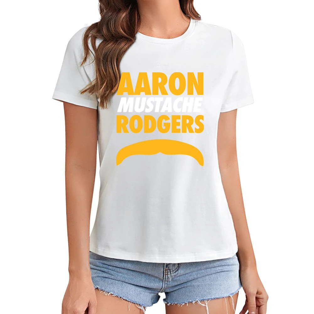 Aaron Rodgers Mustache Green Bay Football Funny Asian Size Women Ladies T-shirt