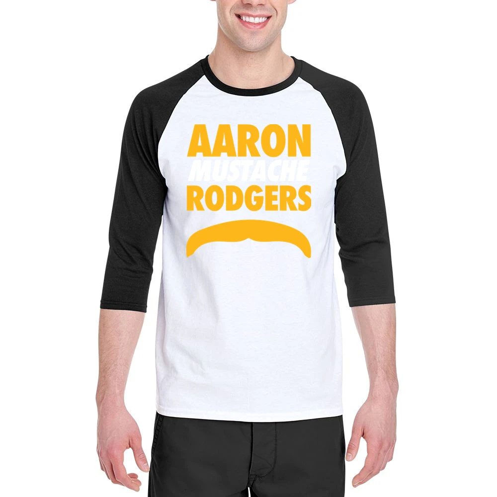 Aaron Rodgers Mustache Green Bay Football Funny Men 3/4 Sleeve T-Shirt