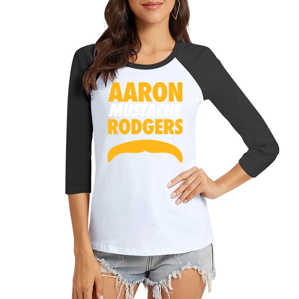 Aaron Rodgers Mustache Green Bay Football Funny Women Ladies 3-4 Sleeve T-Shirt