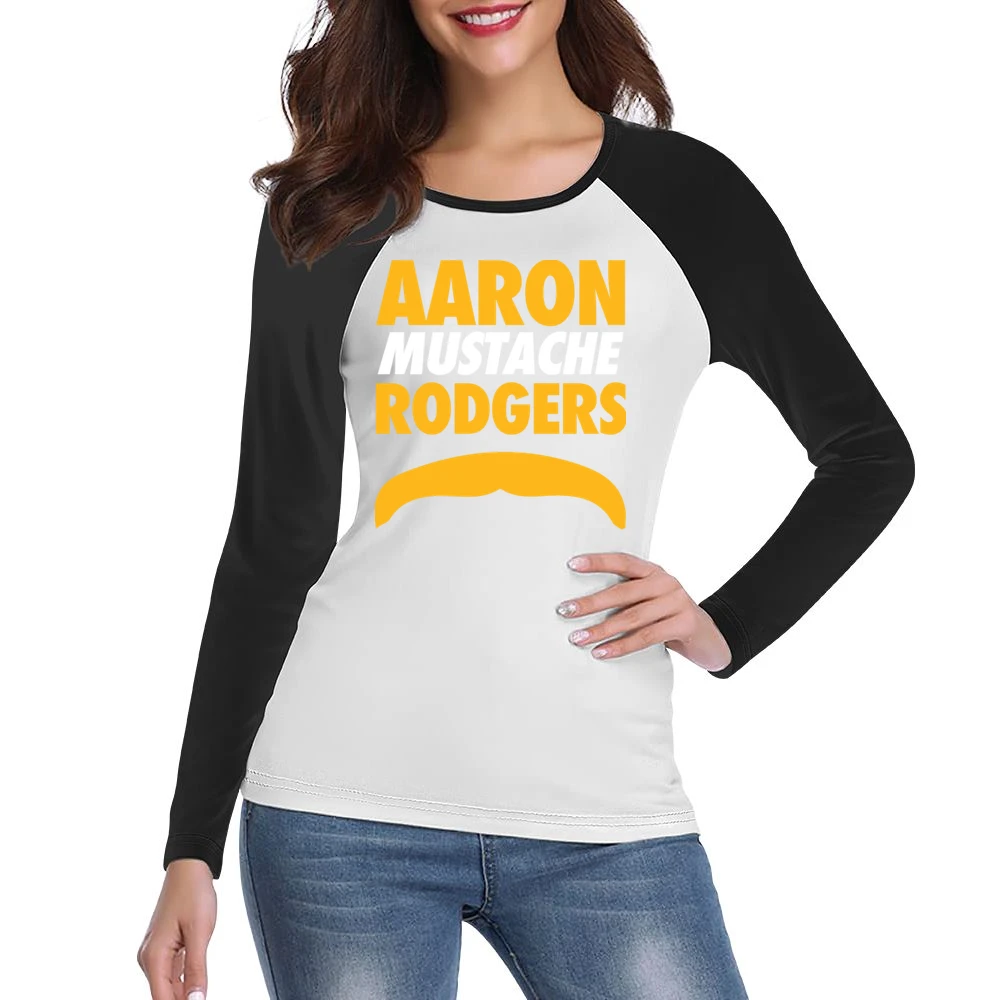 Aaron Rodgers Mustache Green Bay Football Funny Women Ladies Long Sleeve T-Shirt