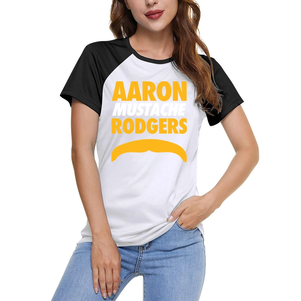 Aaron Rodgers Mustache Green Bay Football Funny Women Ladies Short Sleeve T-Shirt