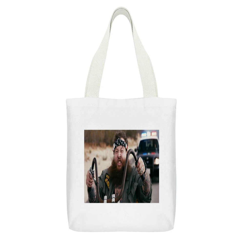 Action Bronson Easy Rider Tshirt White Canvas Tote Shopping Bag With Interior Pocket