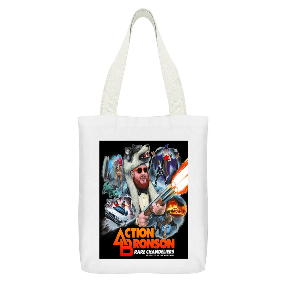 Action Bronson White Canvas Tote Shopping Bag With Interior Pocket