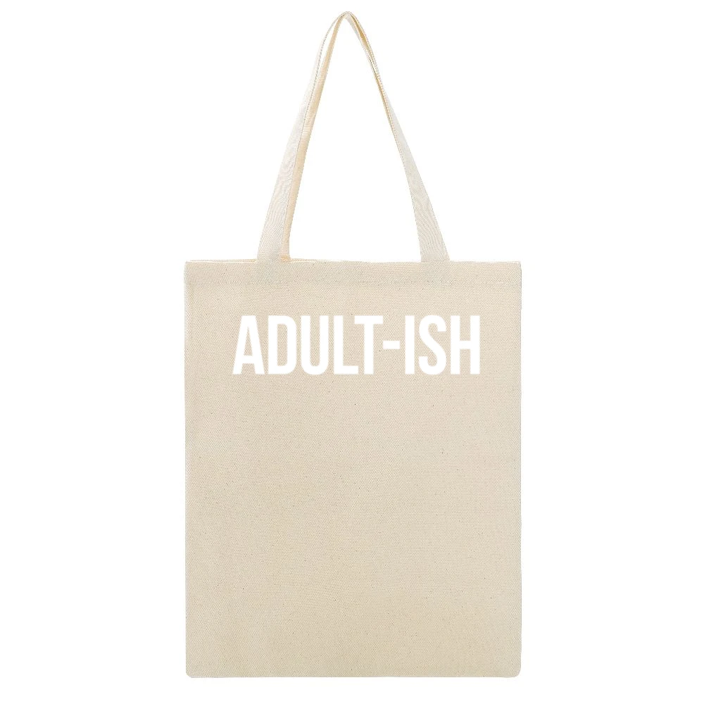 Adult ish Funny Kind Of Adult But Not Really Graphic Grown Up Beige Canvas Tote Shopping Bag