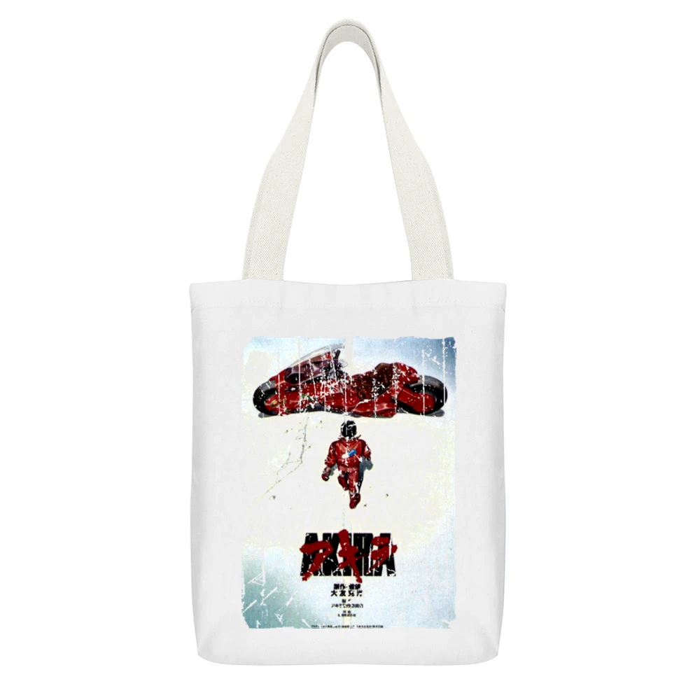 Akira Movie Poster Retro Aged Look White Canvas Tote Shopping Bag With Interior Pocket