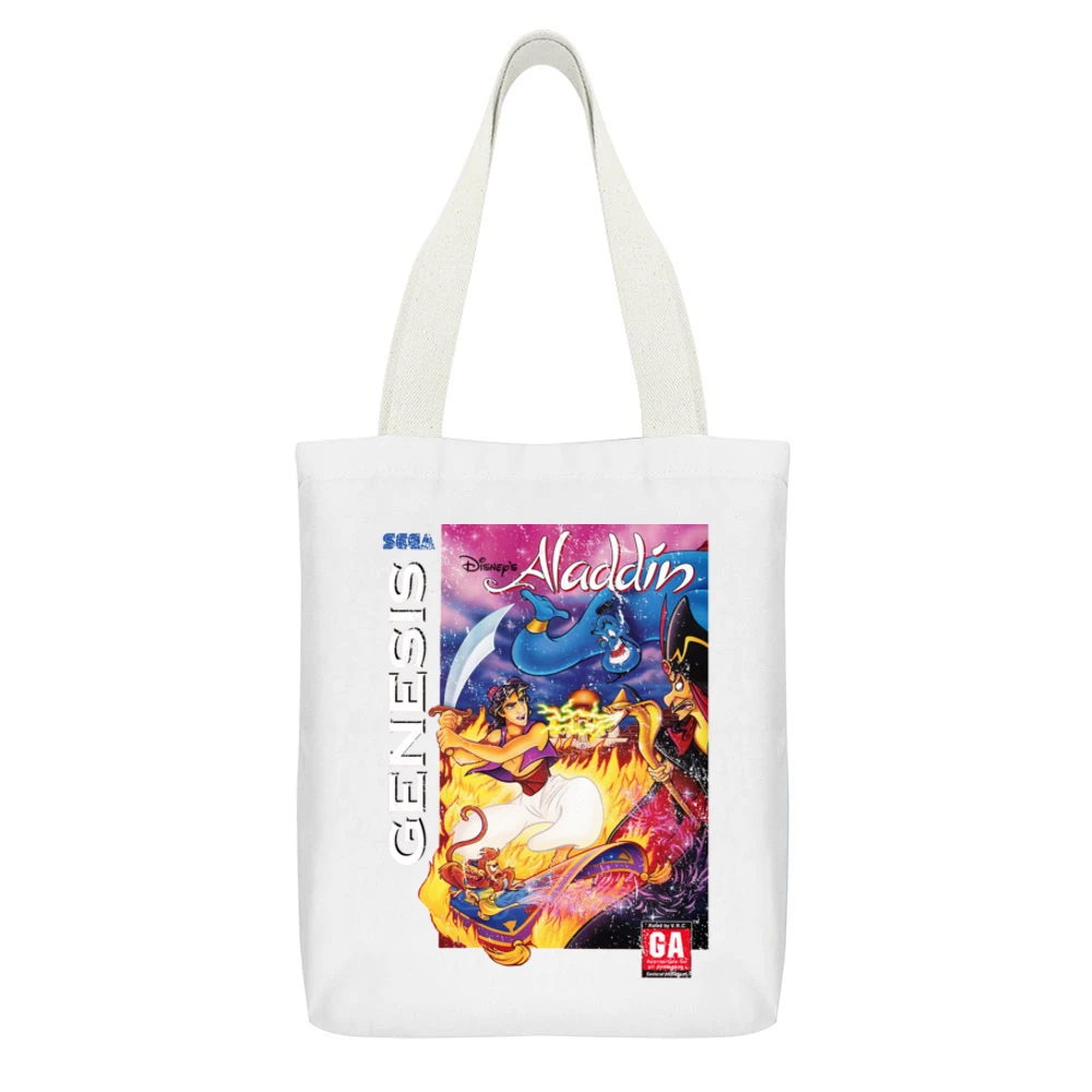 Aladdin Sega Genesis Old School Retro Video Game Fan Distressed T Shir White Canvas Tote Shopping Bag With Interior Pocket