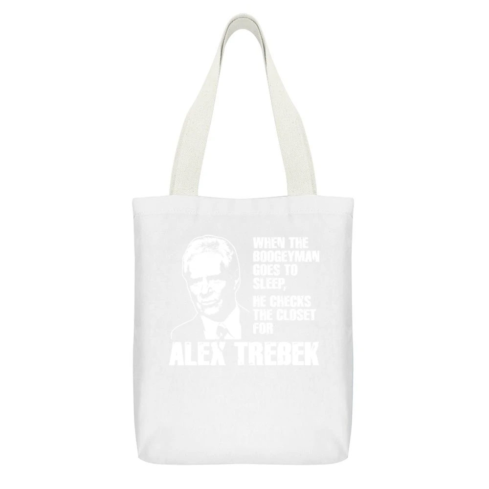 Alex Trebek Boogeyman White Canvas Tote Shopping Bag With Interior Pocket