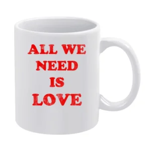 All We Need Is Love Fun Cool Vintage Style Distressed Graphic 80s T Sh White Mug