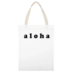 Aloha Hawaii Hello Goodbye Fun Graphic White Canvas Tote Shopping Bag