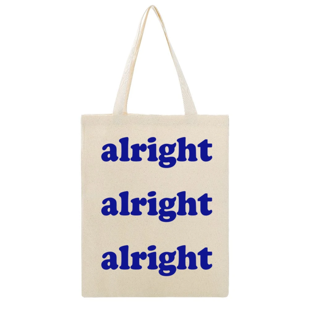 Alright Alright Alright Fun Vintage Party Graphic Beige Canvas Tote Shopping Bag