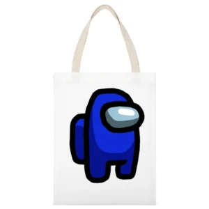 Among Us Blue Character Fun Video Game Fan White Canvas Tote Shopping Bag