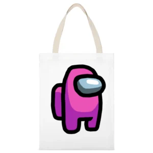 Among Us Pink Character Fun Video Game Fan White Canvas Tote Shopping Bag