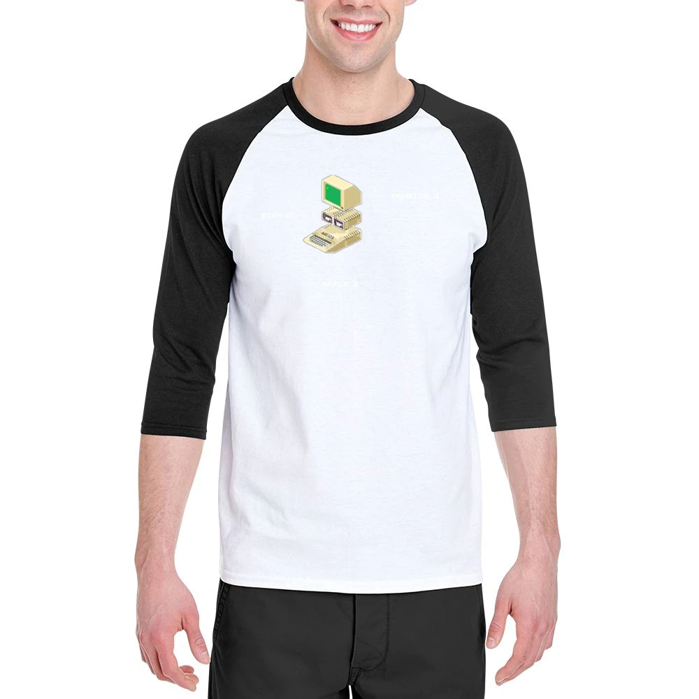 Apple 2 Computer Video Game Retro 80s Men 3/4 Sleeve T-Shirt