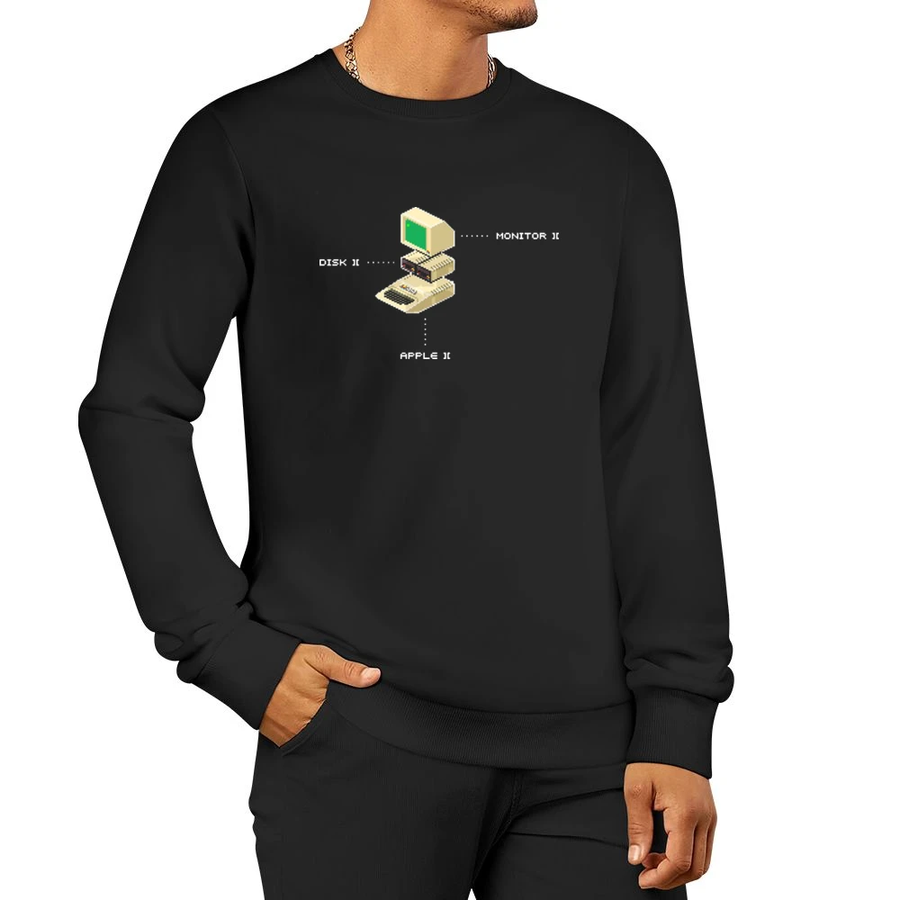 Apple 2 Computer Video Game Retro 80s Men Pullover Sweatshirt