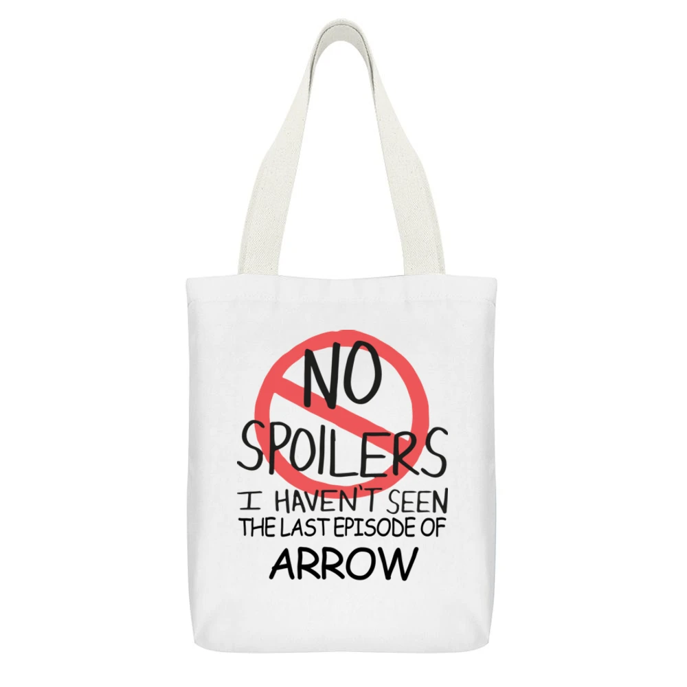Arrow No Spoilers Last Episode Tv Funny White Canvas Tote Shopping Bag With Interior Pocket