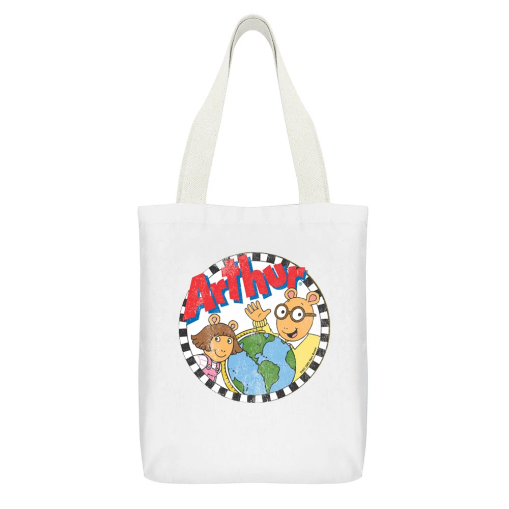 Arthur Fun 80s Vintage Retro Tv Show Graphic Tee Shirt White Canvas Tote Shopping Bag With Interior Pocket