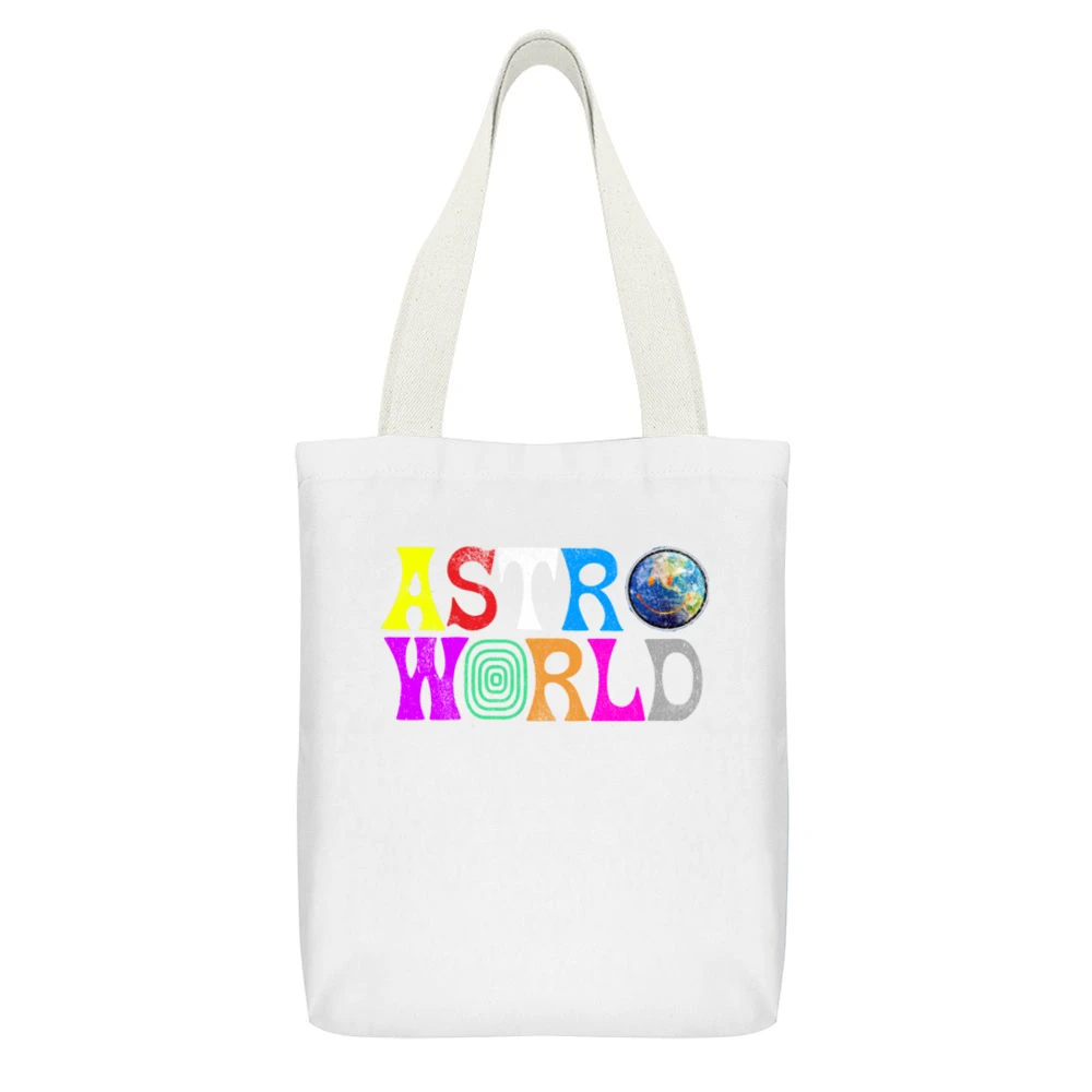 Astroworld Vintage Style Hip Hop Graphic Rap Merch White Canvas Tote Shopping Bag With Interior Pocket