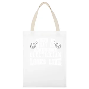 Awesome Electrician Tshirt Construction Humor Long Sleeve White Canvas Tote Shopping Bag