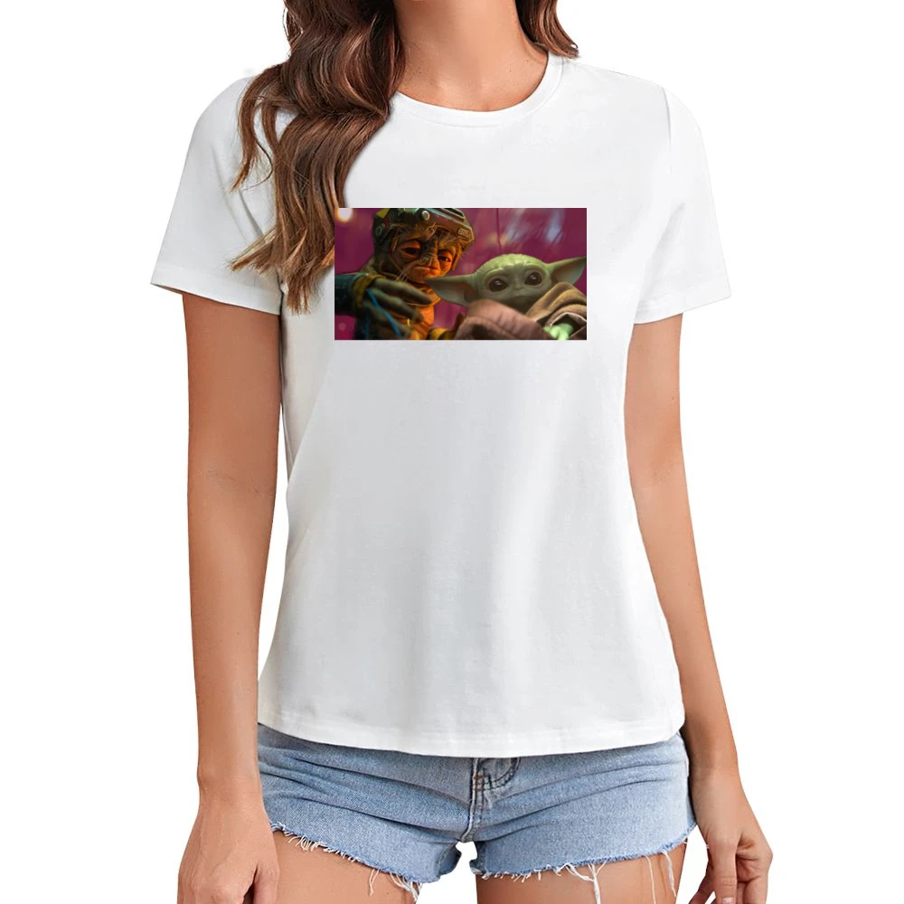 Baby Yoda And Babu Frik Star Wars Fan Asian Size Women Ladies T-shirt