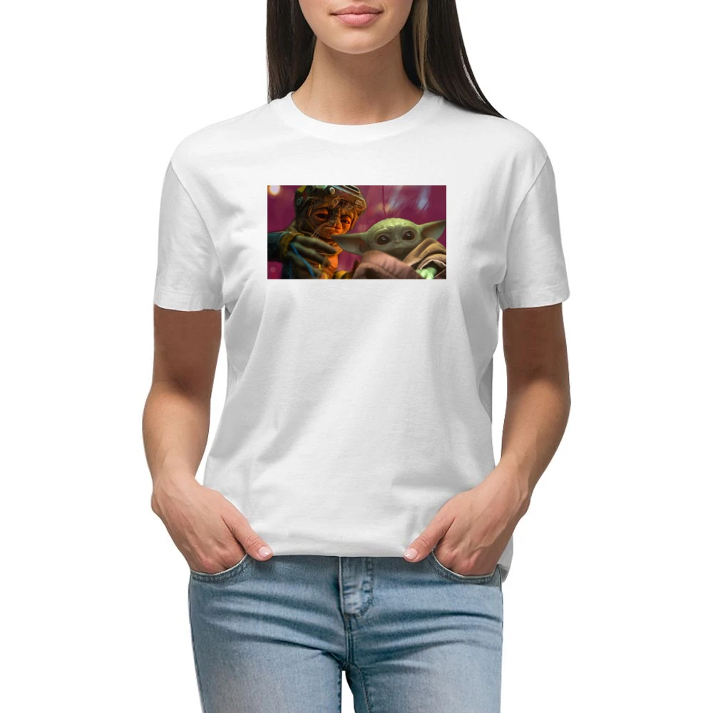Baby Yoda And Babu Frik Star Wars Fan Premium Women Ladies T-shirt