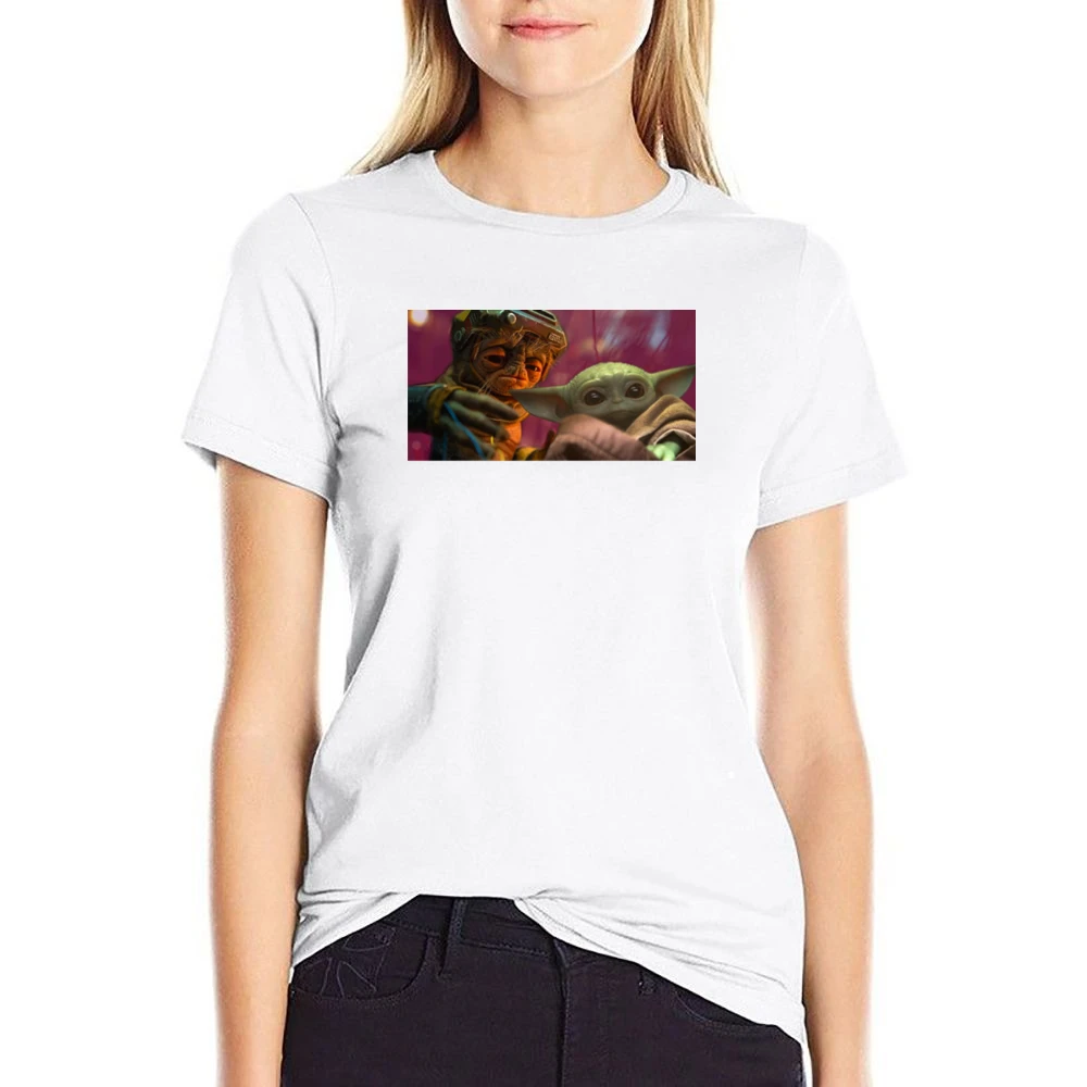 Baby Yoda And Babu Frik Star Wars Fan US Size Women Ladies T-shirt