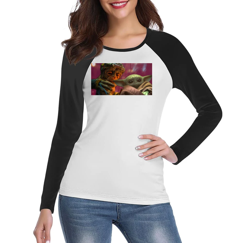 Baby Yoda And Babu Frik Star Wars Fan Women Ladies Long Sleeve T-Shirt