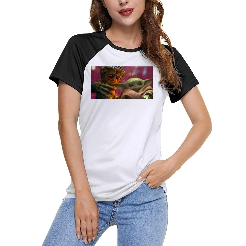 Baby Yoda And Babu Frik Star Wars Fan Women Ladies Short Sleeve T-Shirt