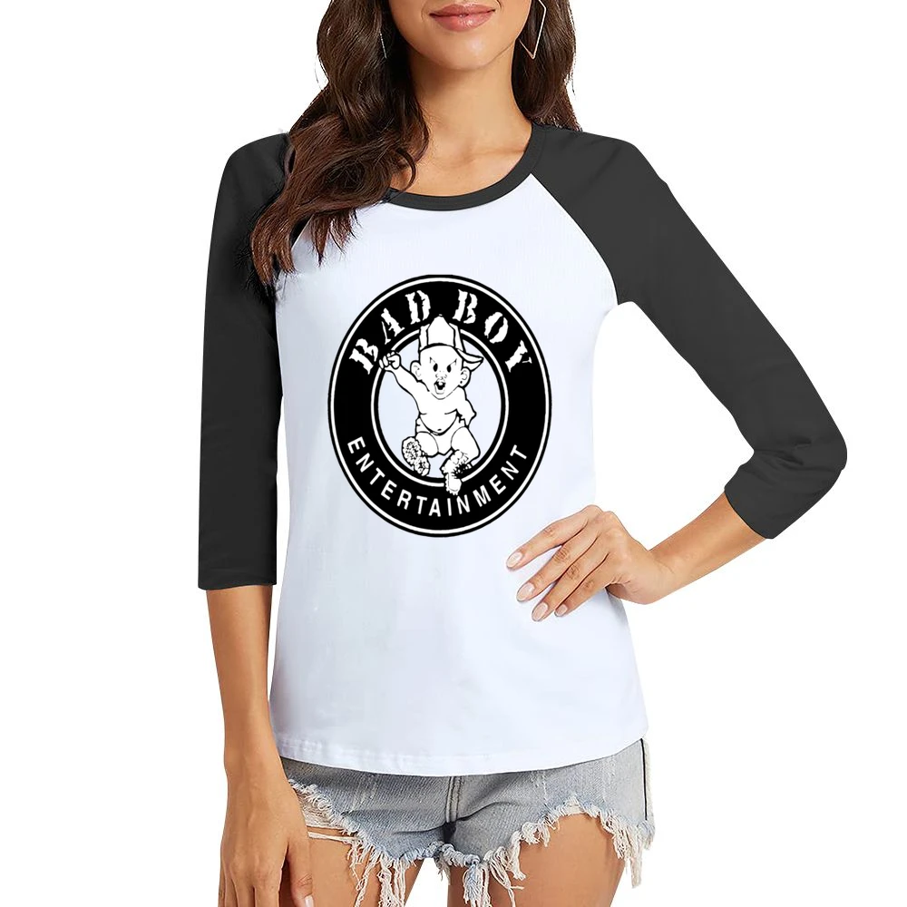 Bad Boy Records Hip Hop Tshirt Women Ladies 3-4 Sleeve T-Shirt