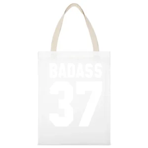 Badass 37 Popular Jersey Style PRINTED ON BACK White Canvas Tote Shopping Bag