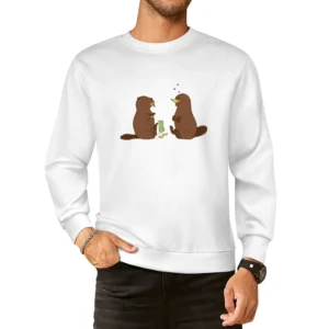 Beaver and platypus flirting funny wild animal European Size Pullover Sweater