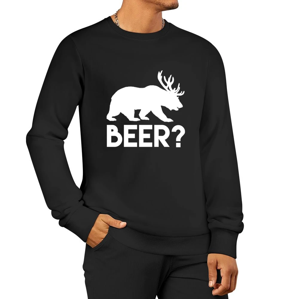 Beer Bear Deer Funny Animal Graphic Men Pullover Sweatshirt