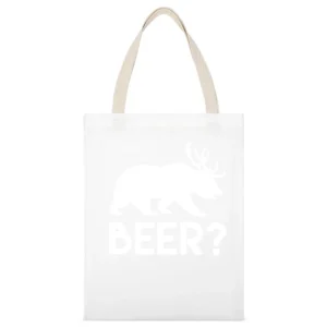 Beer Bear Deer Funny Animal Graphic White Canvas Tote Shopping Bag