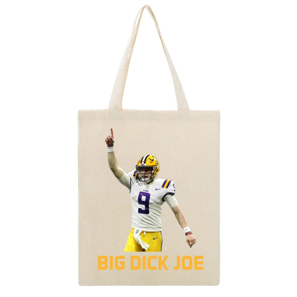 Big Dick Joe Burrow Lsu Louisiana Football Sports Fan Fixed Beige Canvas Tote Shopping Bag