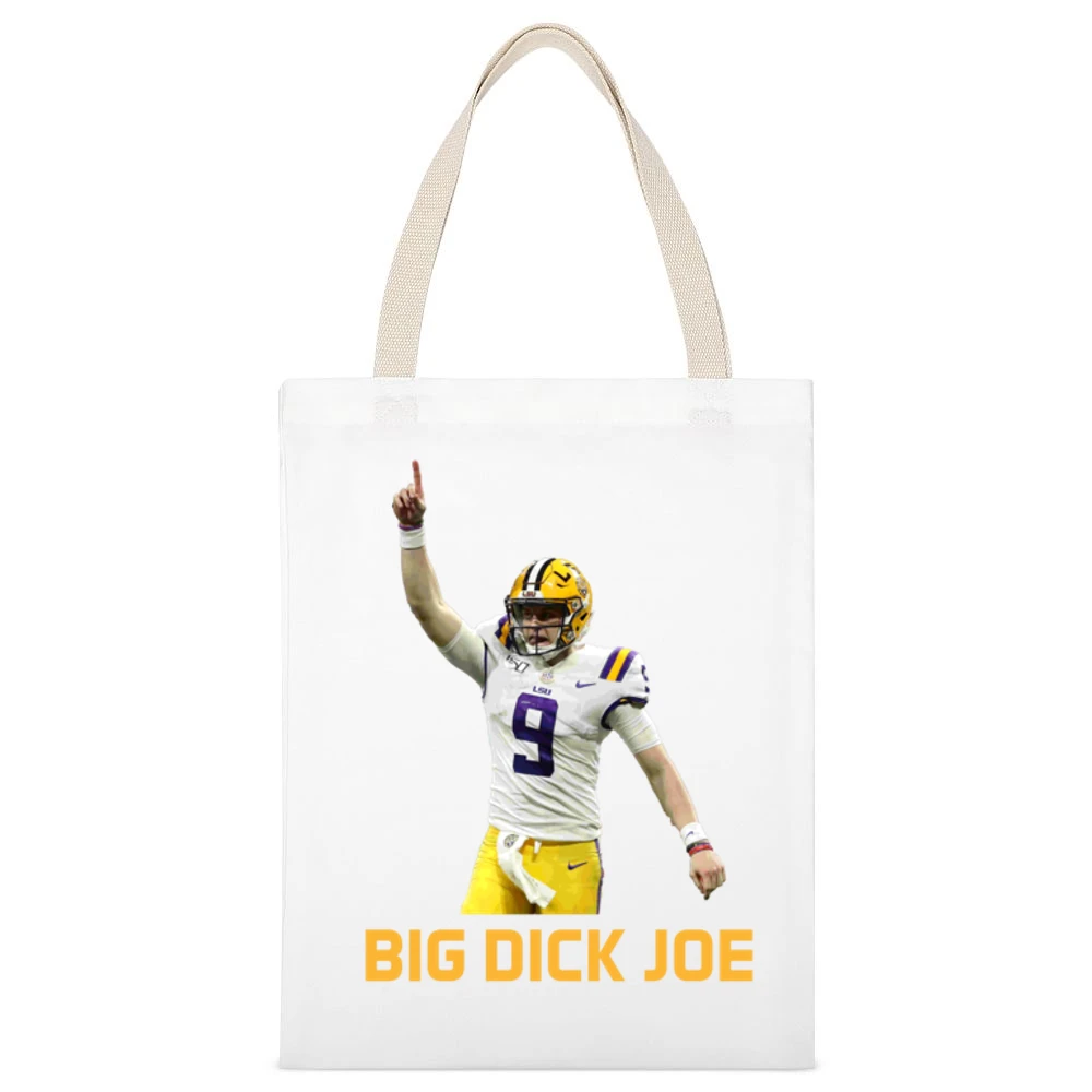 Big Dick Joe Burrow Lsu Louisiana Football Sports Fan Fixed White Canvas Tote Shopping Bag