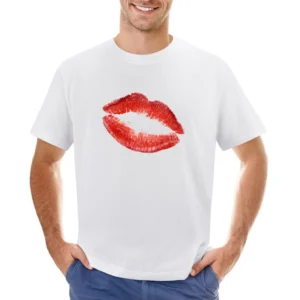 Big Red Kiss Mark Fun Cute Valentines Graphic Couples Asian Size Men T-Shirt