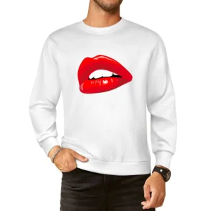 Big Red Lips Lipstick Popular Makeup Graphic Cartoon Mouth Tee Shirt European Size Pullover Sweater