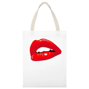 Big Red Lips Lipstick Popular Makeup Graphic Cartoon Mouth Tee Shirt White Canvas Tote Shopping Bag