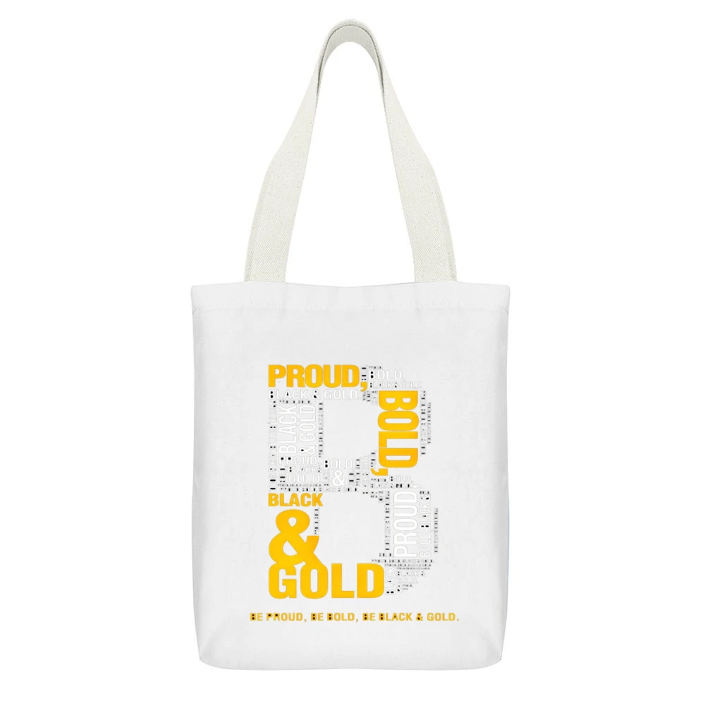 Black And Gold Proud Pittsburgh Football Team White Canvas Tote Shopping Bag With Interior Pocket