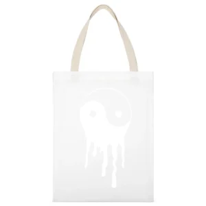 Bleeding Dripping Yin Yang Positive Balance Life Graphic Tee Shirt White Canvas Tote Shopping Bag