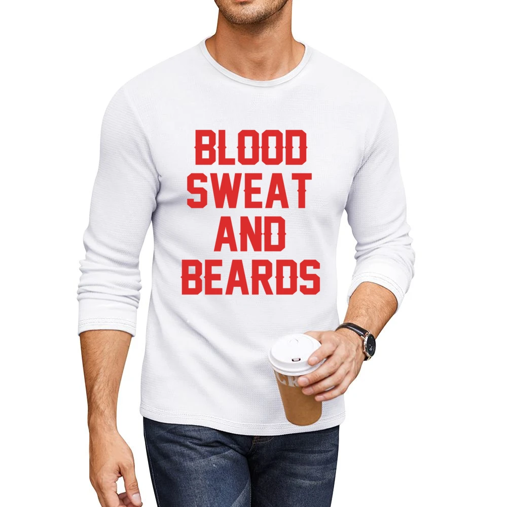 Blood Sweat And Beards Cool Playoffs Sports Graphic V Neck Hoo Men CrewNeck Long Sleeve T-Shirt