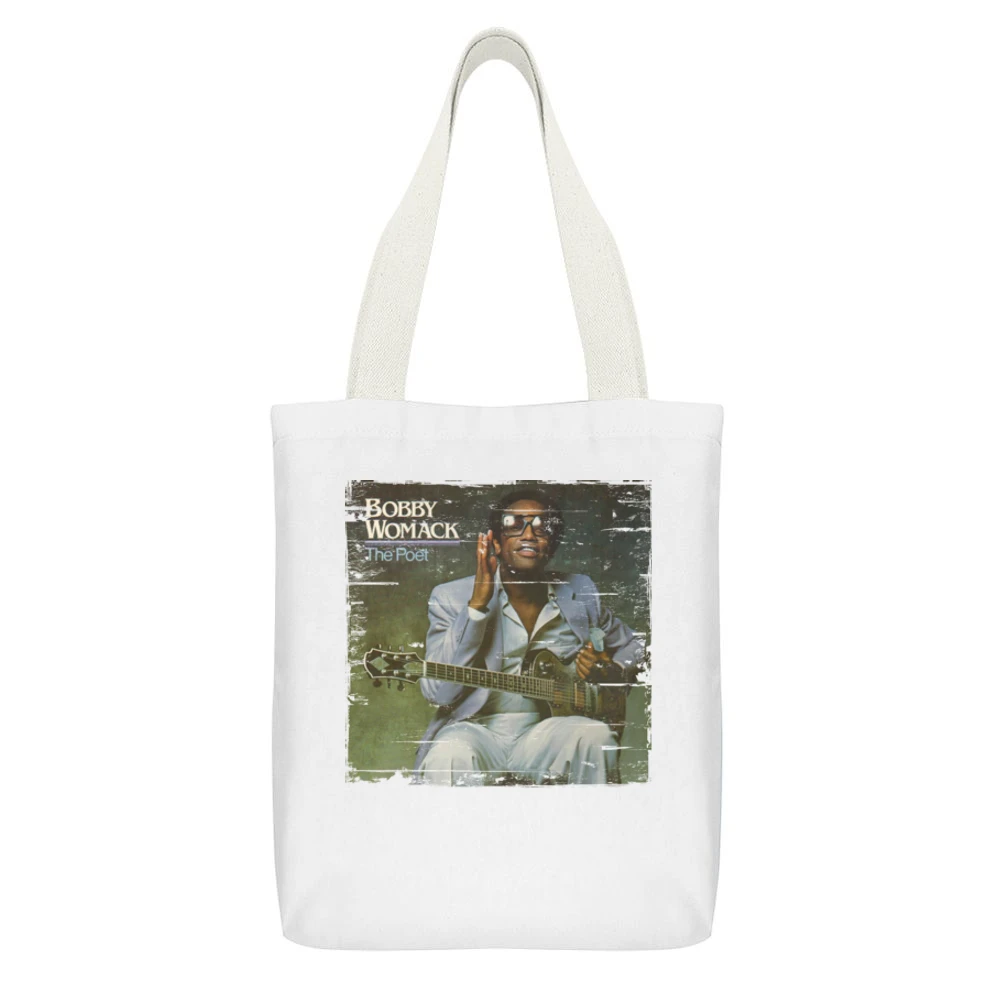 Bobby Womack Poet 2 Album Cover Distressed Image White Canvas Tote Shopping Bag With Interior Pocket