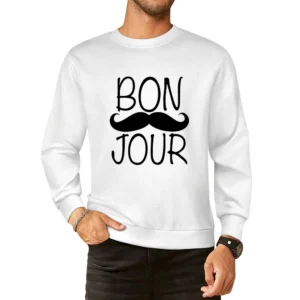 Bonjour Moustache Fun Tee Shirt European Size Pullover Sweater